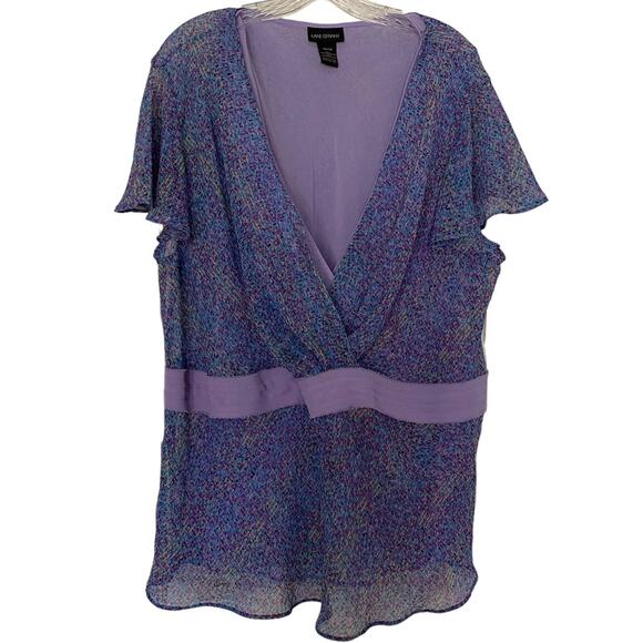 LANE BRYANT Women's Size 26/28 Flutter Sleeve Peplum Chiffon V-Neck Blouse - Picture 1 of 8